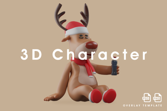 3D Christmas Deer Cartoon Enjoying Coke Illustrations