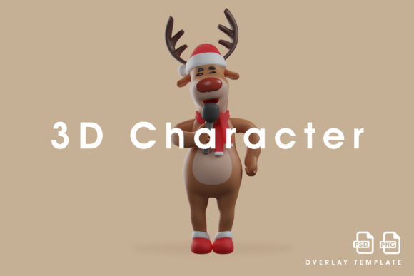 3D Christmas Deer Holding a Microphone Illustration