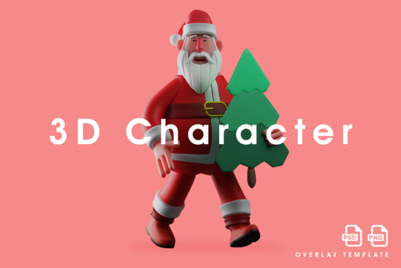 3D Santa Design Holding Christmas Tree Illustrations