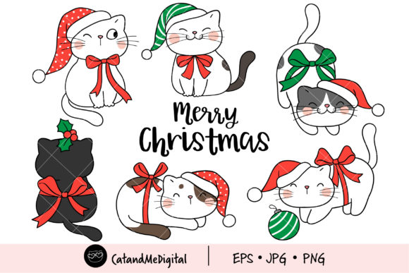 Christmas Cute Cat Clipart for Festive Illustrations