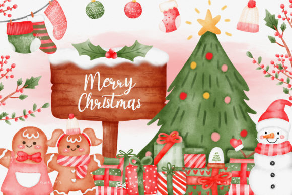 Christmas Decoration Watercolor Clipart for Handmade Creations