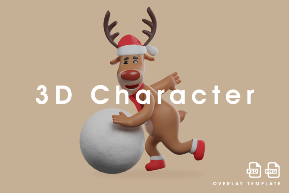 Christmas Deer Design Playing a Snowball Illustration