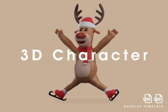 Christmas Deer Wearing Ice Skating Shoes Illustrations