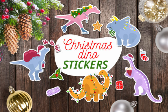 Christmas Dino - Stickers for Festive Illustrations