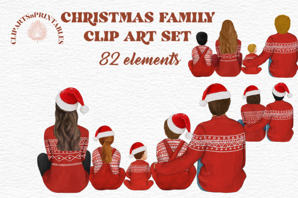 Christmas Family Clipart, Winter Family Illustrations