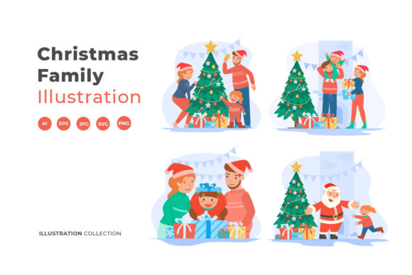Christmas Family Illustration for Branding and Marketing