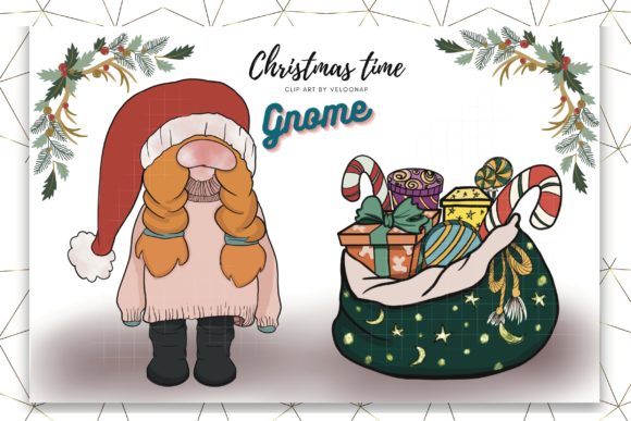 Christmas Gnome Clipart and Gift Bag Illustrations