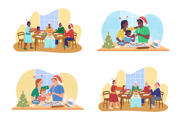 Christmas with Family Illustration Set for Branding