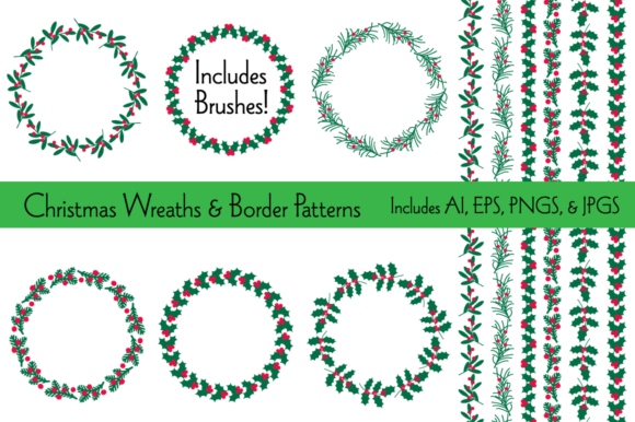 Christmas Wreaths Border Patterns Illustrations