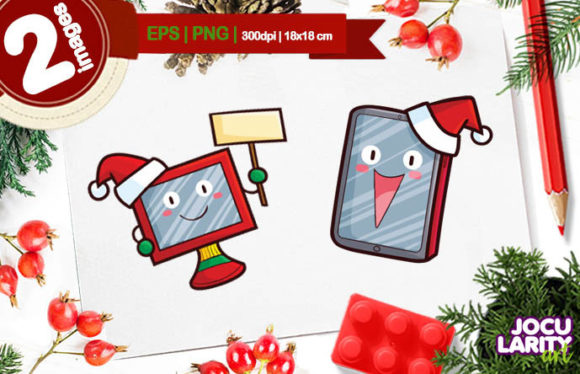 Cute Christmas Screen Devices Cartoon Illustration