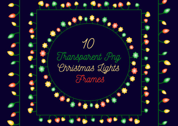 Cute PNG Christmas Lights Frame Clipart for Illustrations