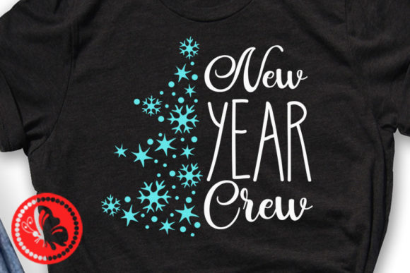New Year Crew Christmas Tree Snowflakes Illustrations
