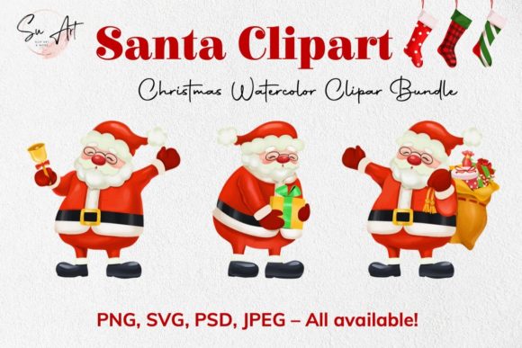 Santa Watercolor Christmas Clipart for Festive Illustrations