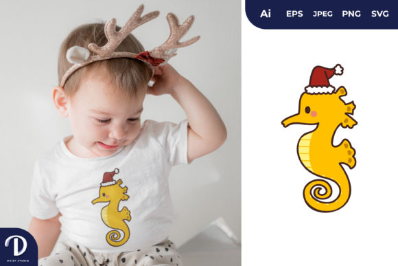 Seahorse Wearing Christmas Hat Illustration Review