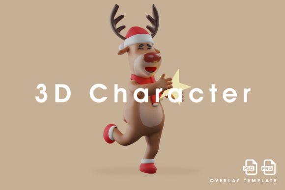 Smiley Christmas Deer 3D Illustration for Crafting