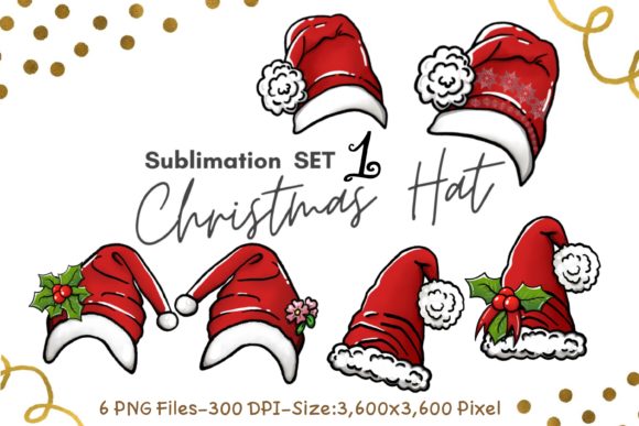 Sublimation Set 1 Christmas Hat Illustrations for Digital Sellers