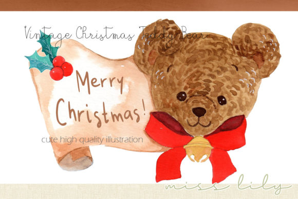 Vintage Christmas Teddy Bear Illustration for Branding
