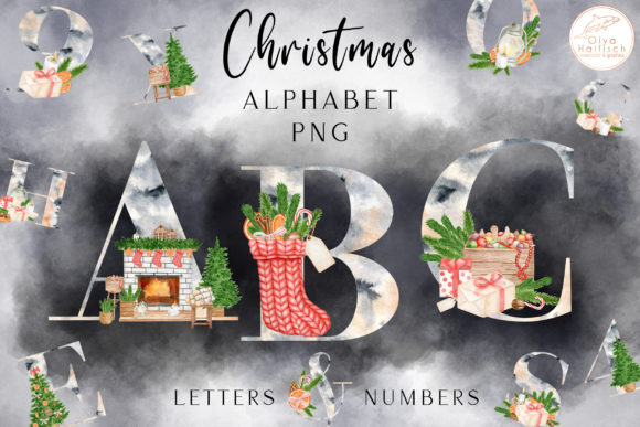 Watercolor Christmas Alphabet Clipart for Illustrations
