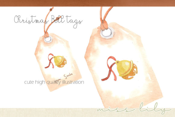 Watercolor Christmas Jingle Bell Tag Illustrations