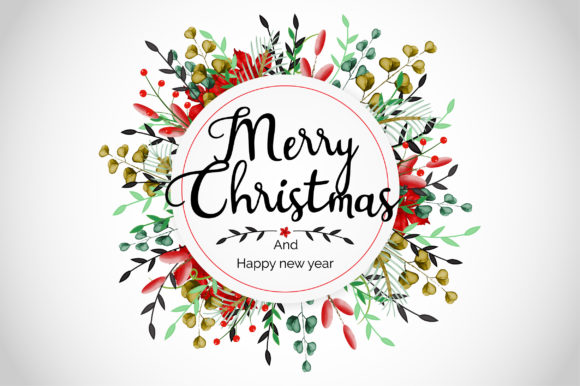 Watercolor Floral Christmas Wreath Frame Illustrations